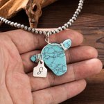 Collar de Piedra Teñida de Vaca Estilo Retro Navajo Personalizado con Etiqueta de Inicial Grabada Regalo de Cumpleaños para Vaquera Cowgirl