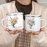 Personalized Watercolour Birth Flower 12oz Mug with Name Birthday Wedding Gift for Her