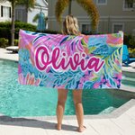 Personalized Quick Dry Soft Oversized Colorful Wave Pattern Beach Towel with Name Summer Travel Essentials Party Birthday Gift for Family Friends