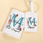 Personalisierte Multicolor Giraffe Zebra Passport Cover Gepäckanhänger Set mit Namen und Initialen Geburtstag Reise Geschenk für Kind