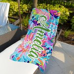 Personalized Quick Dry Soft Oversized Colorful Wave Pattern Beach Towel with Name Summer Travel Essentials Party Birthday Gift for Family Friends