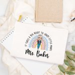 Gepersonaliseerde Grote Hart Vorm Little Minds Potlood Appel Regenboog Cartoon Canvas Make-up tas met Naam Waardering Terug naar School Gift voor Lera