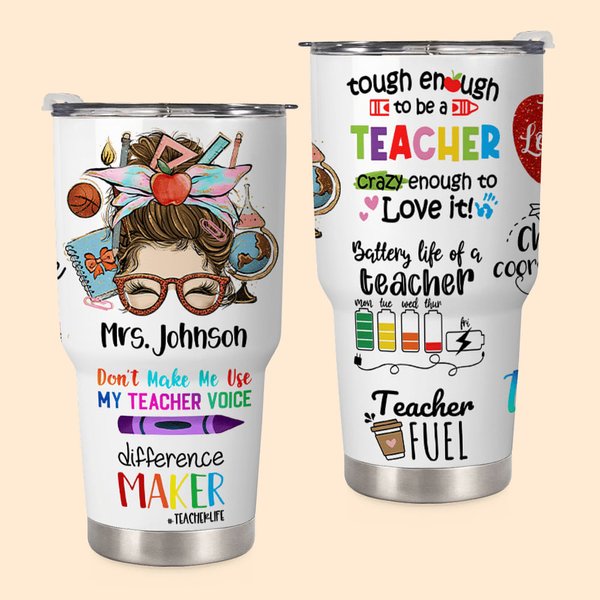 Personalized Cartoon Crayon Teach Love Inspire 30oz Name Tumbler with Lid and Straw Cleaning Brush Back to School Appreciation Gift for Teacher