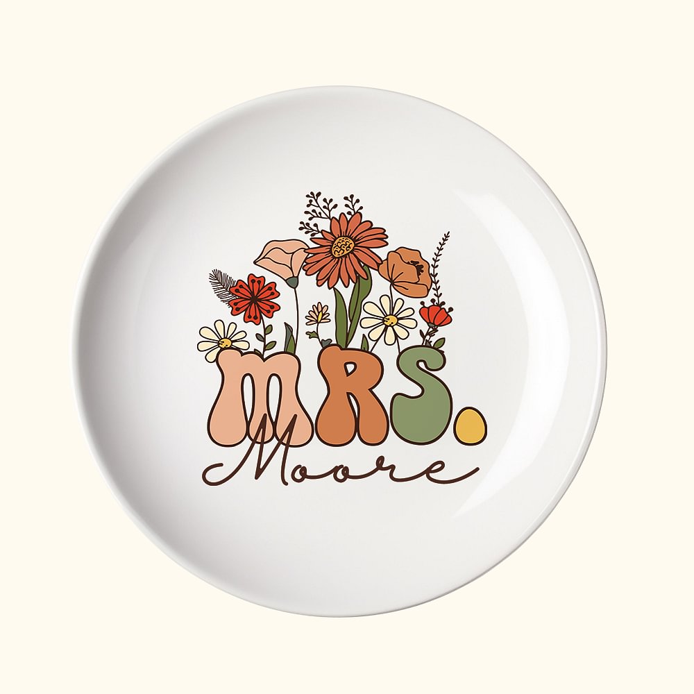 Plat à Bijoux en Céramique Personnalisé avec Nom de Famille Cadeau Bridal Shower Mariage pour Mariée