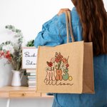Personalized Retro Wildflower Mrs Jute Tote Bag with Name Wedding Bridal Shower Teacher Appreciation Gift for Women