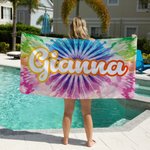 Personalised Colourful Oversized Quick Dry Tie Dye Beach Towel with Name Summer Travel Beach Party Gift for Her