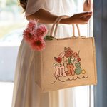 Personalized Retro Wildflower Mrs Jute Tote Bag with Name Wedding Bridal Shower Teacher Appreciation Gift for Women