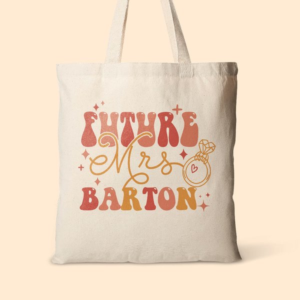 Personalized Future Mrs Reusable Canvas Tote Bag with Name Engagement Bridal Shower Bachelorette Gift for New Bride