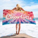 Personalised Colourful Oversized Quick Dry Tie Dye Beach Towel with Name Summer Travel Beach Party Gift for Her