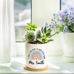 Personalized It Takes A Big Heart To Shape Little Minds Ceramic Plant Pot with Bamboo Base and Name Appreciation Back to School Gift for Teacher