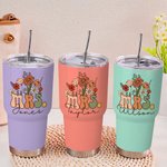 Personalized Multi-colour Retro Wildflowers MRS. 30oz Tumbler with Straw and Brush Bridal Shower Back to School Gift for Women