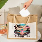 Sac Fourre-Tout en Jute Personnalisé avec Dessin et Nom Femme Sac de Grande Capacité à Pochette en Toile Cadeau Fête Vacances pour Fille Femme