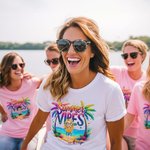 Personalized Colourful Summer Vibes Coconut Tree Cartoon 100% Cotton T-Shirt with Name Holiday Beach Party Gift for Women Girls