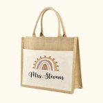 Personalisierte Regenbogen große Jute Tragetasche mit Namen Lehrer Wertschätzung zurück zu Schule Geschenk für Lehrer