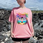 Personalized Colourful Summer Vibes Coconut Tree Cartoon 100% Cotton T-Shirt with Name Holiday Beach Party Gift for Women Girls