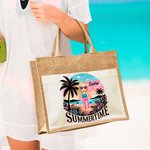 Sac Fourre-Tout en Jute Personnalisé avec Dessin et Nom Femme Sac de Grande Capacité à Pochette en Toile Cadeau Fête Vacances pour Fille Femme