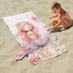 Personalised Sea World Cute Mermaid Super Absorbent Quick Dry Beach Towel with Name Beach Vacation Accessories Gift for Her