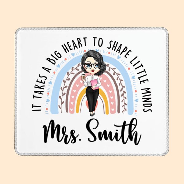 Tapis de Souris Arc-en-Ciel Personnalisé avec Nom et Dessin de la Femme Cadeau de Remerciement Retour à l'École pour Enseignante