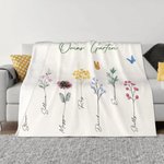 Personalisierte Fleece-Decke mit 1–16 Aquarell Blumen und Namen Familie Kuscheldecke Weihnachten Muttertag Geschenk für Mutter Oma