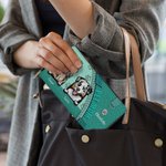 Personalized Pet Portrait Paw Print 1-3 Dog Cat Leather Zipper Wallet with Name and Multiple Compartments Birthday Memorial Gift for Pet Lover