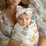 Personalizado lindo bosque animales bebé recibir manta Swaddle sombrero arco diadema con nombre Coming Home Outfit Baby Shower regalo para recién naci