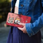 Personalized Pet Portrait Paw Print 1-3 Dog Cat Leather Zipper Wallet with Name and Multiple Compartments Birthday Memorial Gift for Pet Lover