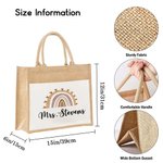 Personalisierte Regenbogen große Jute Tragetasche mit Namen Lehrer Wertschätzung zurück zu Schule Geschenk für Lehrer