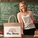 Personalisierte Regenbogen große Jute Tragetasche mit Namen Lehrer Wertschätzung zurück zu Schule Geschenk für Lehrer