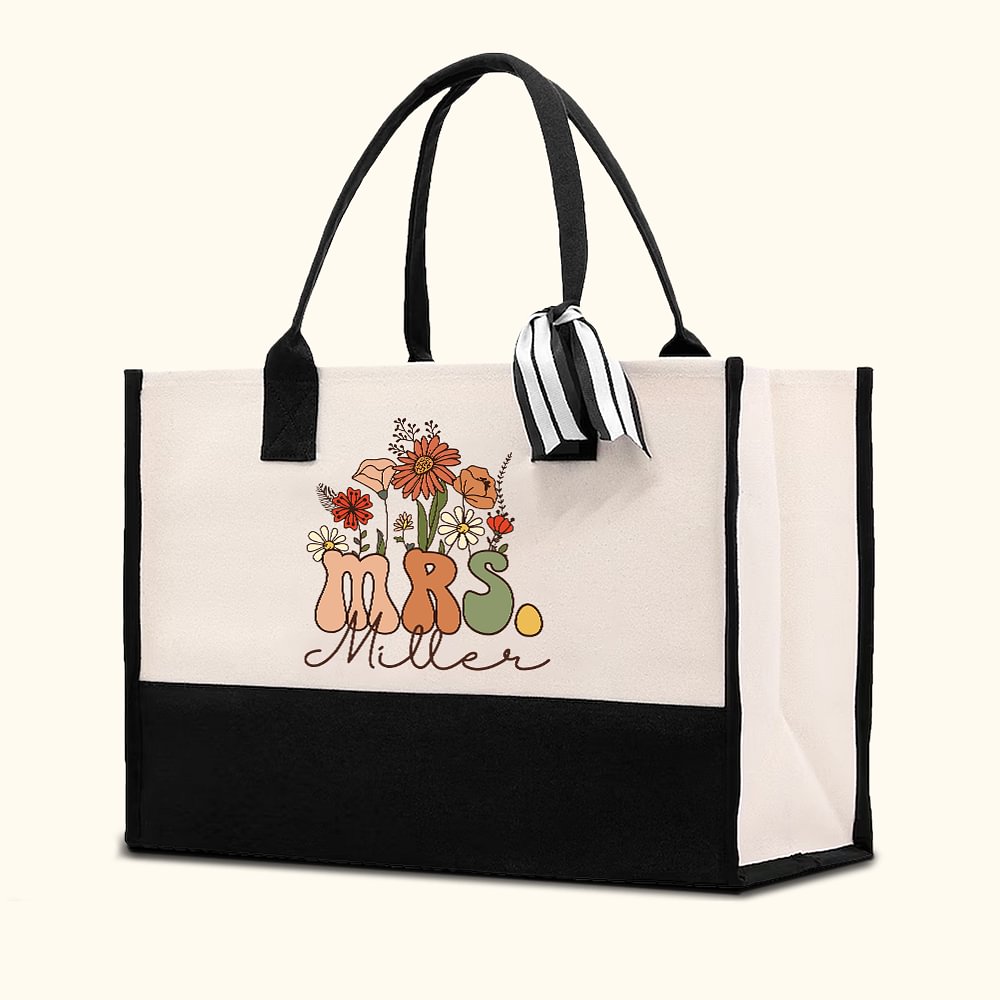 Sac en Toile Personnalisé avec Nom Doublure Imperméable Cadeau Mariage Remerciement pour Femme Enseignante