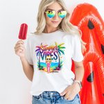 Personalized Colourful Summer Vibes Coconut Tree Cartoon 100% Cotton T-Shirt with Name Holiday Beach Party Gift for Women Girls