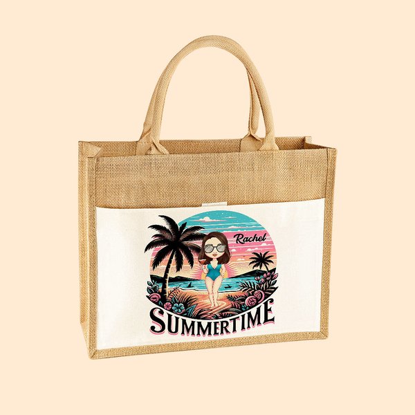 Sac Fourre-Tout en Jute Personnalisé avec Dessin et Nom Femme Sac de Grande Capacité à Pochette en Toile Cadeau Fête Vacances pour Fille Femme