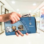 Personalized Pet Portrait Paw Print 1-3 Dog Cat Leather Zipper Wallet with Name and Multiple Compartments Birthday Memorial Gift for Pet Lover