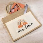 Personalisierte Regenbogen große Jute Tragetasche mit Namen Lehrer Wertschätzung zurück zu Schule Geschenk für Lehrer
