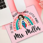 Personalized Big Heart Shape Little Minds Cartoon Rainbow Mouse Pad with Name Appreciation Back to School Gift for Teacher