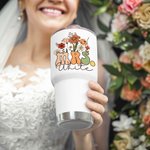 Personalized Multi-colour Retro Wildflowers MRS. 30oz Tumbler with Straw and Brush Bridal Shower Back to School Gift for Women