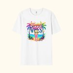 Personalized Colourful Summer Vibes Coconut Tree Cartoon 100% Cotton T-Shirt with Name Holiday Beach Party Gift for Women Girls