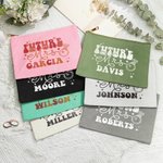 Personalisierte Zukunft Frau Retro Brief Leinen Schminktasche mit Namen Braut Dusche Bachelorette Party Engagement Geschenk für Braut