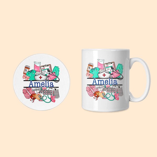 Personalisierte medizinische Elemente 11oz Keramikbecher mit Multicolor Name Wertschätzung Graduierung Geschenk für Krankenschwester Arzt Medizinstude