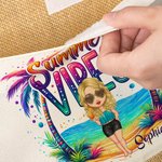 Personalized Summer Vibes Cartoon Character Large Jute Tote Bag with Name and Cotton Pocket Beach Wedding Party Favor Gift for Women
