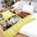 Personalized Family Heart 8 Photos Collage Soft Throw Blanket with Family Name Birthday Home Decoration Gift for Family