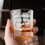 Personalized Need Whisky Right Meow Cute Cat 10oz Old Fashioned Whisky Rocks Glass with Engraved Name Birthday Party Gift for Cat Lovers