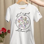 Personalised Just A Girl Who Loves Pets Floral Paw Print T-shirt Sweatshirt with Dog Cat Ears and Names on Sleeves Gift for Fur Baby Mom Pet Lovers