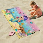 Personalized Mermaid Ocean Quick Dry Soft Beach Towel with Name Beach Summer Party Accessory Gift for Girl