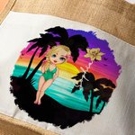 Personalized Summer Vibes Cartoon Character Birth Flower Large Tote Bag with Name and Cotton Pocket Beach Party Favor Gift for Women