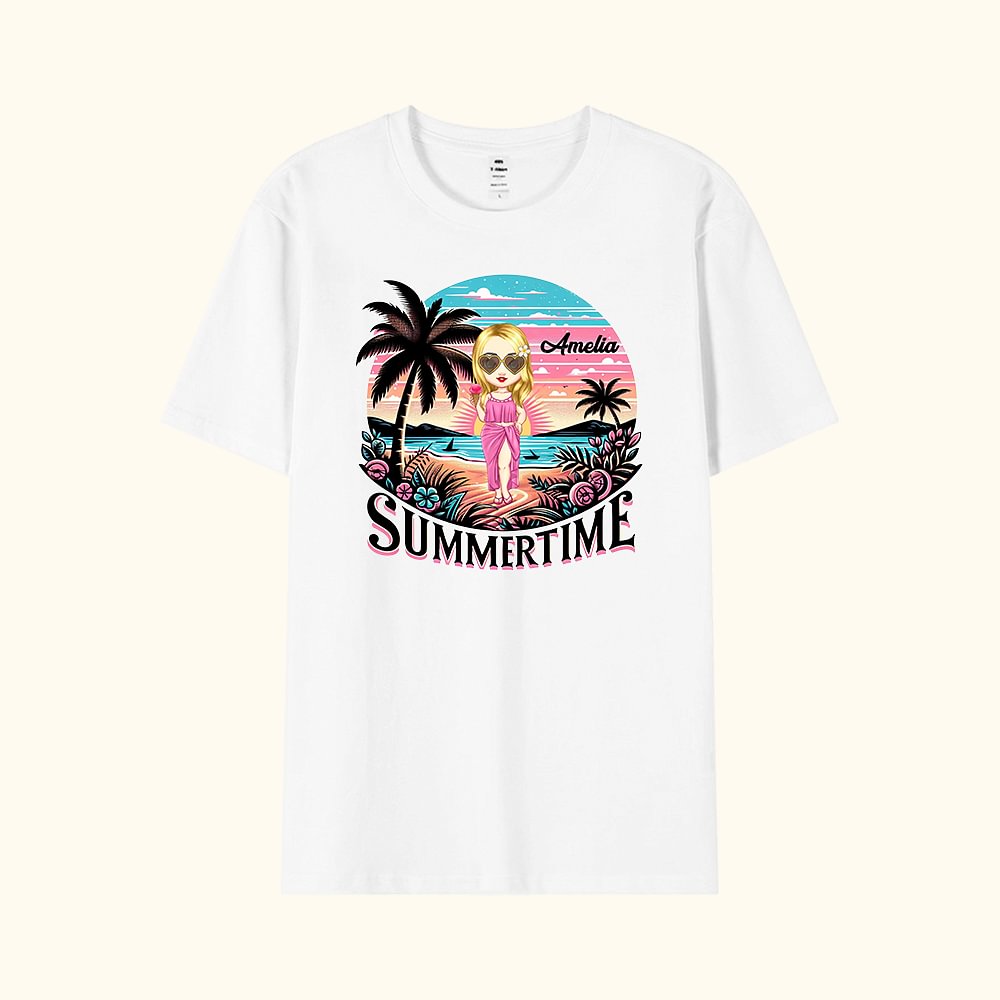 T-shirt d'Été en Coton Personnalisé avec Nom et Dessin de Personnage Cadeau Anniversaire Vacances pour Fille Femme