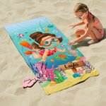 Serviette de Plage Personnalisée avec Nom et Motif Tortue de Mer et Corail Thème Plongée Essentiel Plage Cadeau pour Fille Garçon