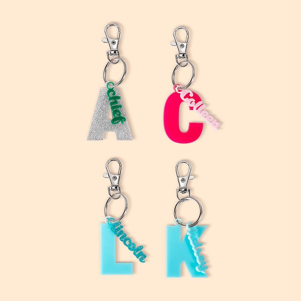 Glitter Acrylic Name Initial Keychain - Bag Tag