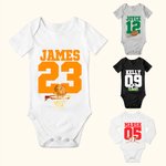 Personalized Football Basketball Sport Theme 100% Cotton Game Day Baby Bodysuit with Name and Number Birthday Baby Shower Gift for Newborns