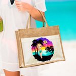 Personalized Summer Vibes Cartoon Character Birth Flower Large Tote Bag with Name and Cotton Pocket Beach Party Favor Gift for Women