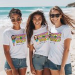 Personalized Summer Vibes Colourful Letter Cartoon 100% Cotton T-shirt with Name Beach Party Vacation Gift for Girls Women
